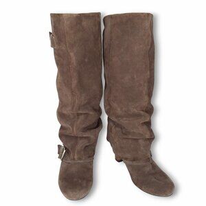 Naughty Monkey Suede Boots Size 8 Brown Slouchy Mid Calf Buckles Pull On Pirate